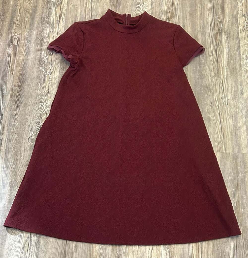Simply Vera Vera Wang Maroon Floral Jacquard Mock Neck Trapeze Dress Size L
